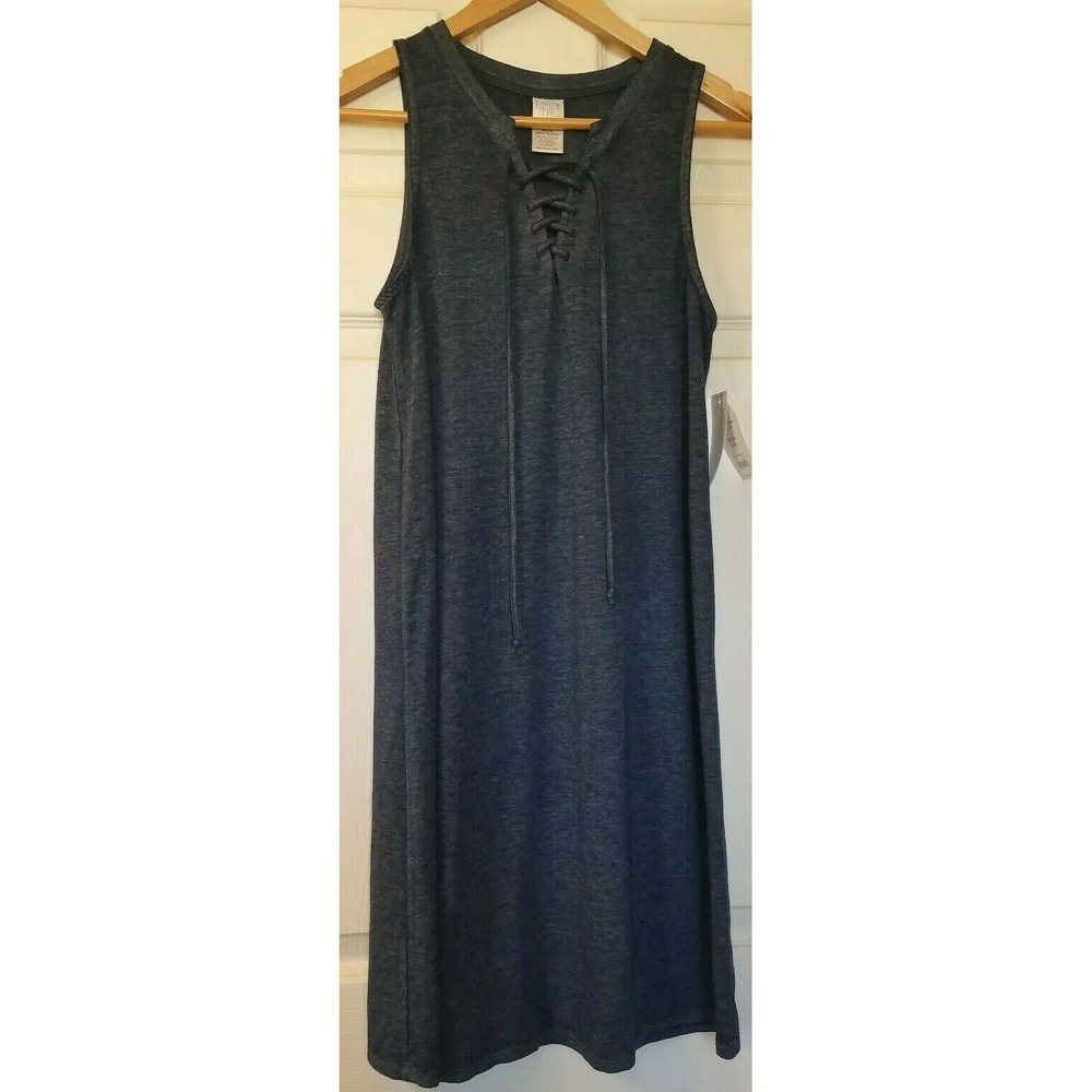 New Time And Tru Ladies Laceup Burnout Dress Semi-Fitted Blue S (4-6)